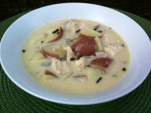 Chicken and Wild Rice Soup with Goat Cheese