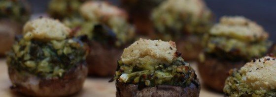 Baked Pesto Mushies with Crunchy Cashew Cheese