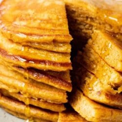 Our whole wheat pumpkin pancakes are the perfect, healthy autumn breakfast!