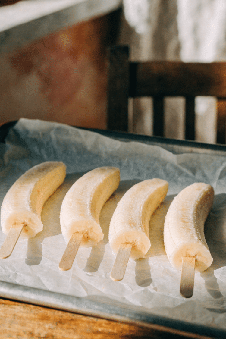 frozen banana pops before being dipped in chocolate