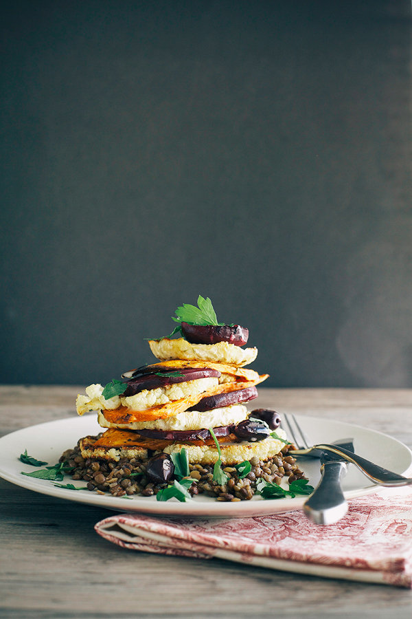 Lemon Rosemary Vegetable Stack with Lentils + Creamy Horseradish Vinaigrette Lemon Rosemary Vegetable Stack with Lentils + Creamy Horseradish Vinaigrette