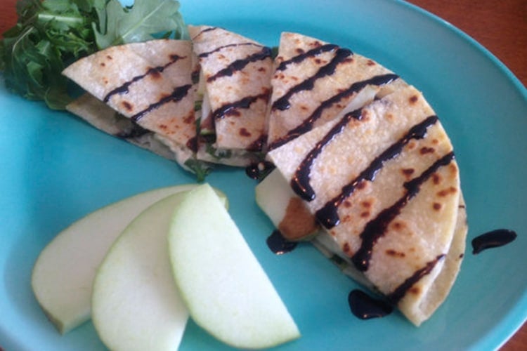 feta, apple, and arugula quesadillas