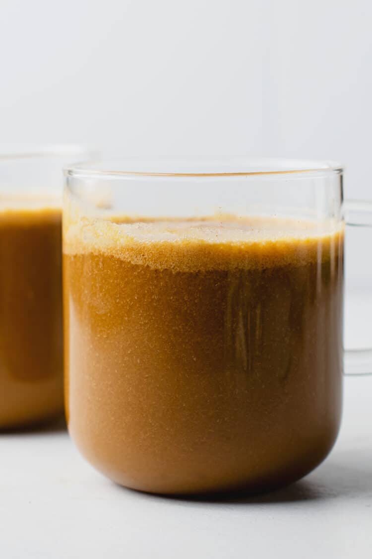 skinny pumpkin spice latte in a clear glass