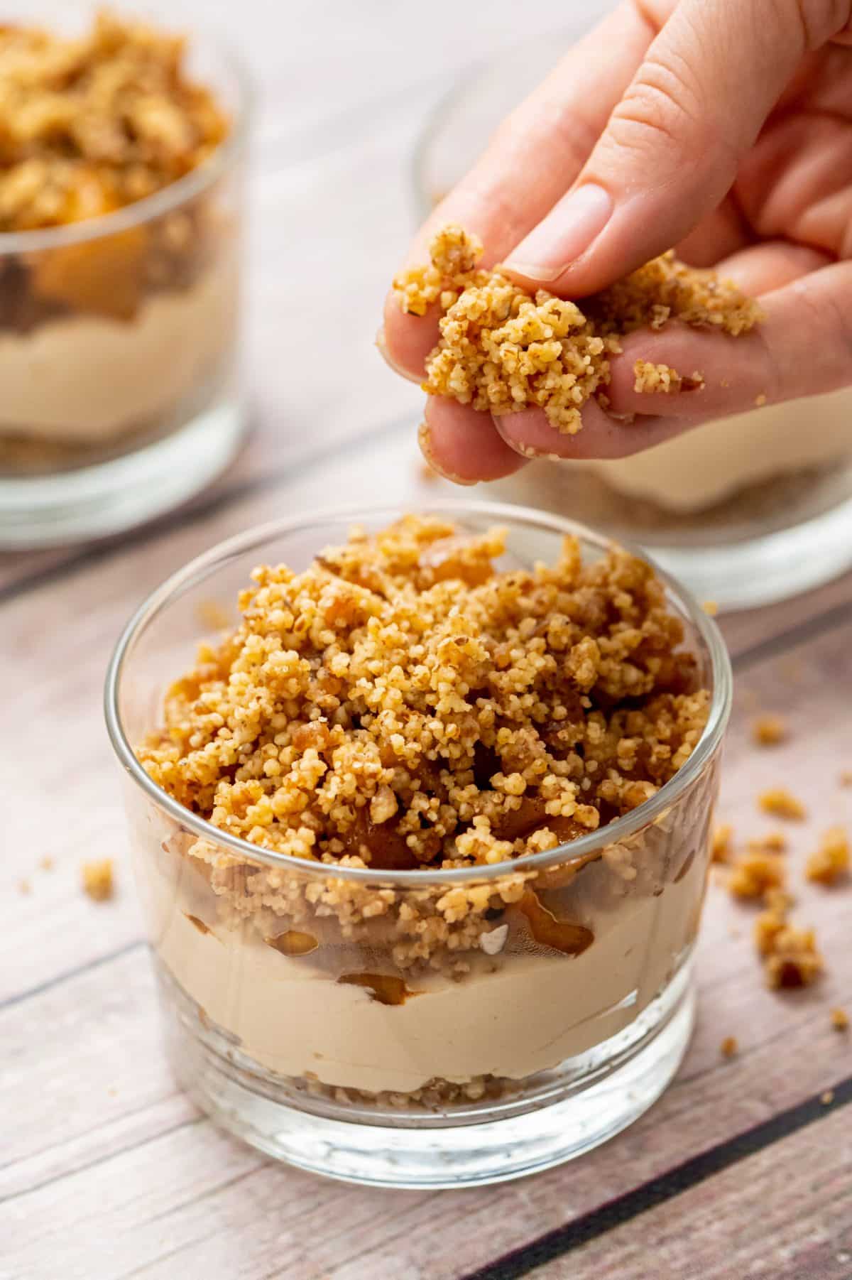 Adding crumble to top of dessert