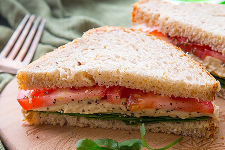 Tomato, Hummus, and Spinach Sandwich