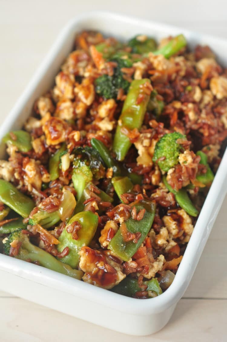 Homemade and healthy teriyaki chicken bake, one of the most delicious easy dinner casseroles.