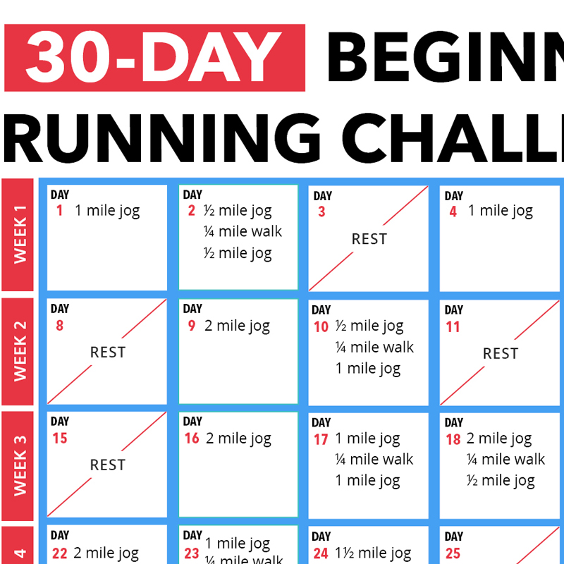 30 Day Beginner s Running Challenge Calendar