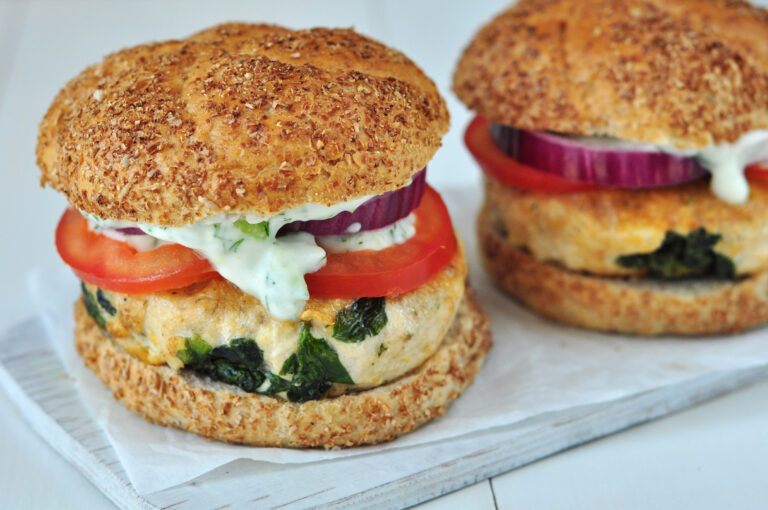 Spinach and Feta Turkey Burger with Tzatziki Sauce