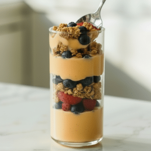 mango yogurt parfait close up