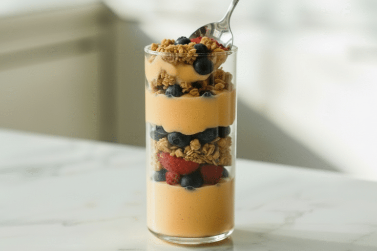 mango yogurt parfait close up