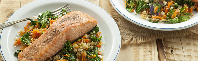 gluten-free ingredients: salmon and kale cashew bowl