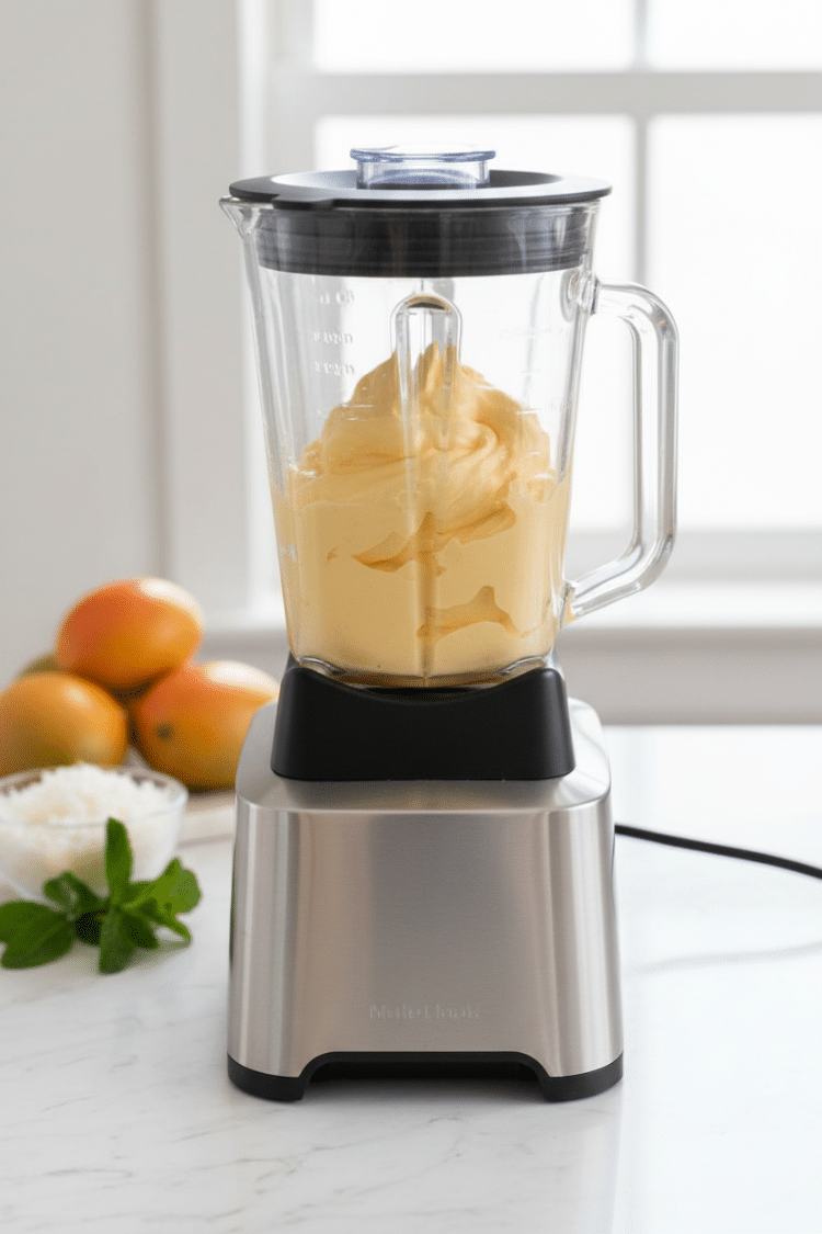 easy 3 ingredient mango ice cream in a blender