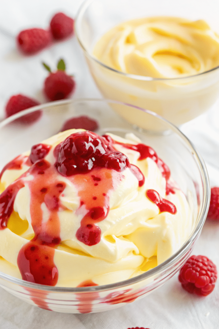 coconut mango ice cream in a bowl