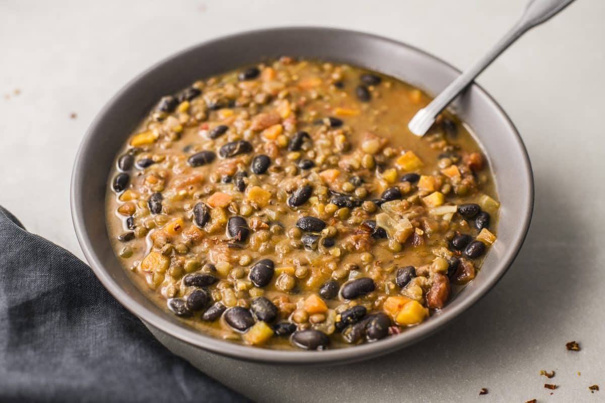 close up of soup in a bowl