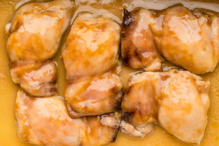 These maple mustard chicken thighs are an easy and budget-friendly dinner.