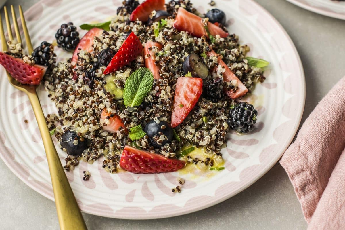 fork in quinoa salad