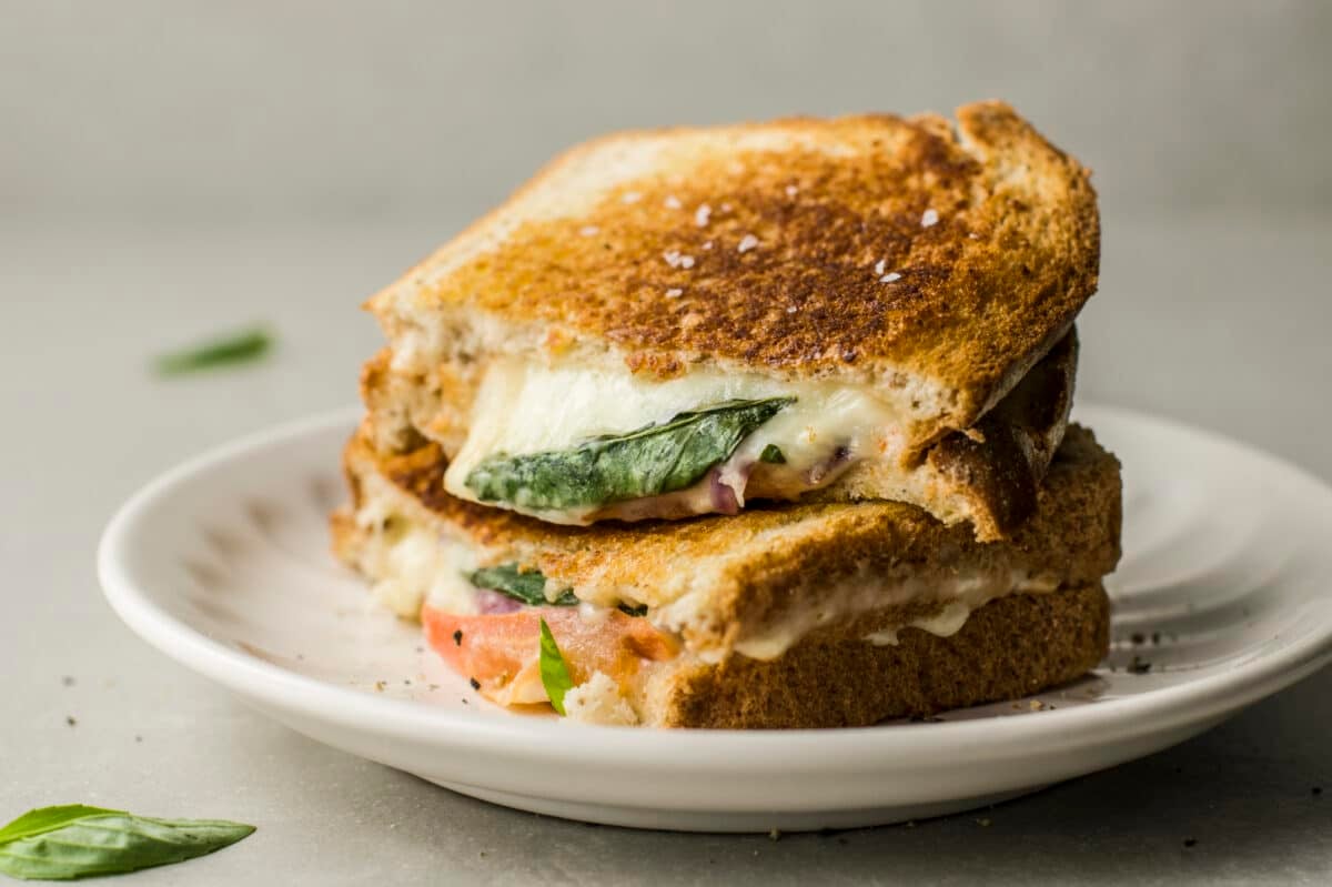tomato, mozzarella, and basil panini