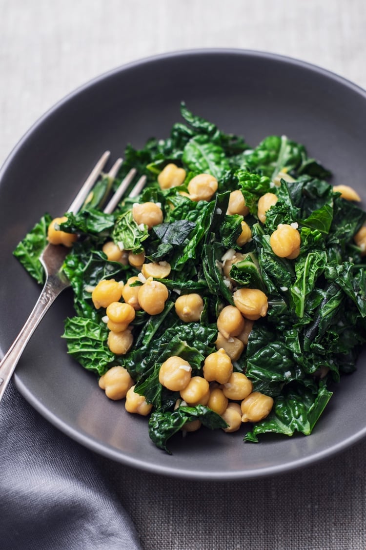 Garlic Braised Greens and Chickpea Salad