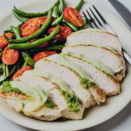 Pesto Chicken with Roasted Tomatoes and Green Beans