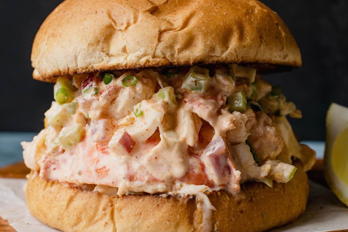 close up side view of meaty sandwich