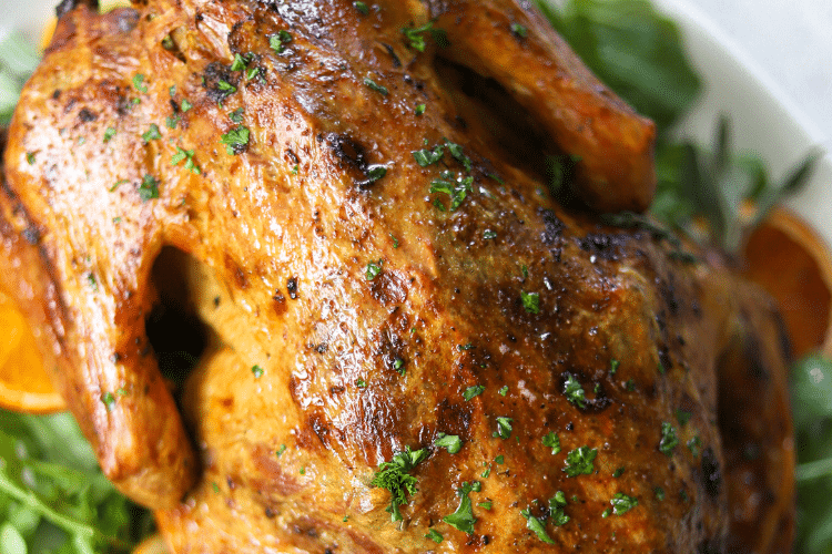 Top view of the whole, perfectly cooked turkey