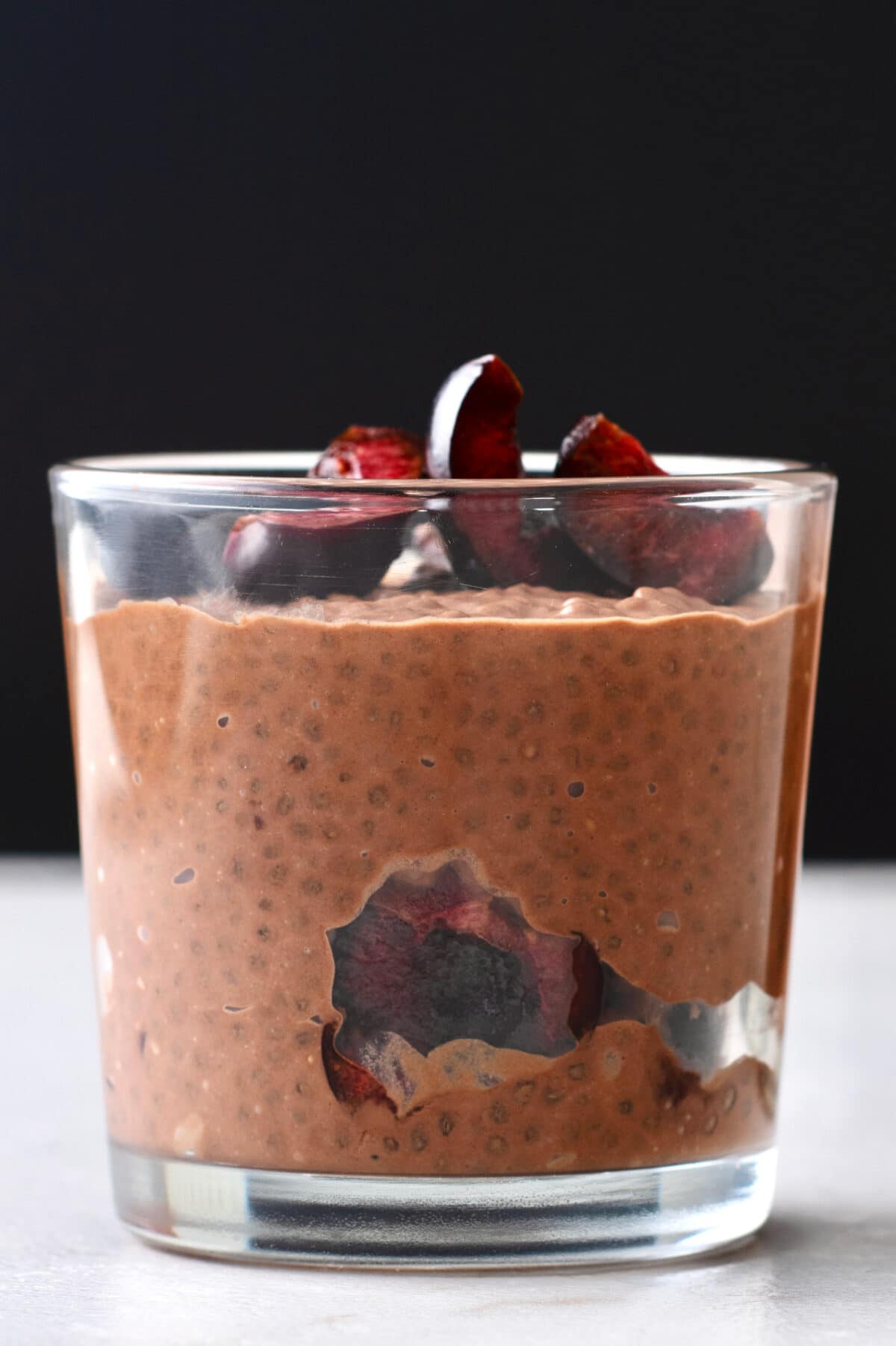 low-sugar desserts: cocoa cherry chia pudding