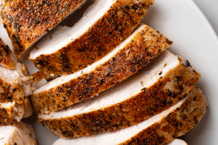 one sliced chicken breast zoomed in