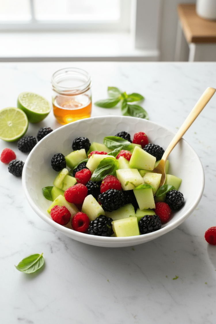 mixing ingredients together in a white bowl