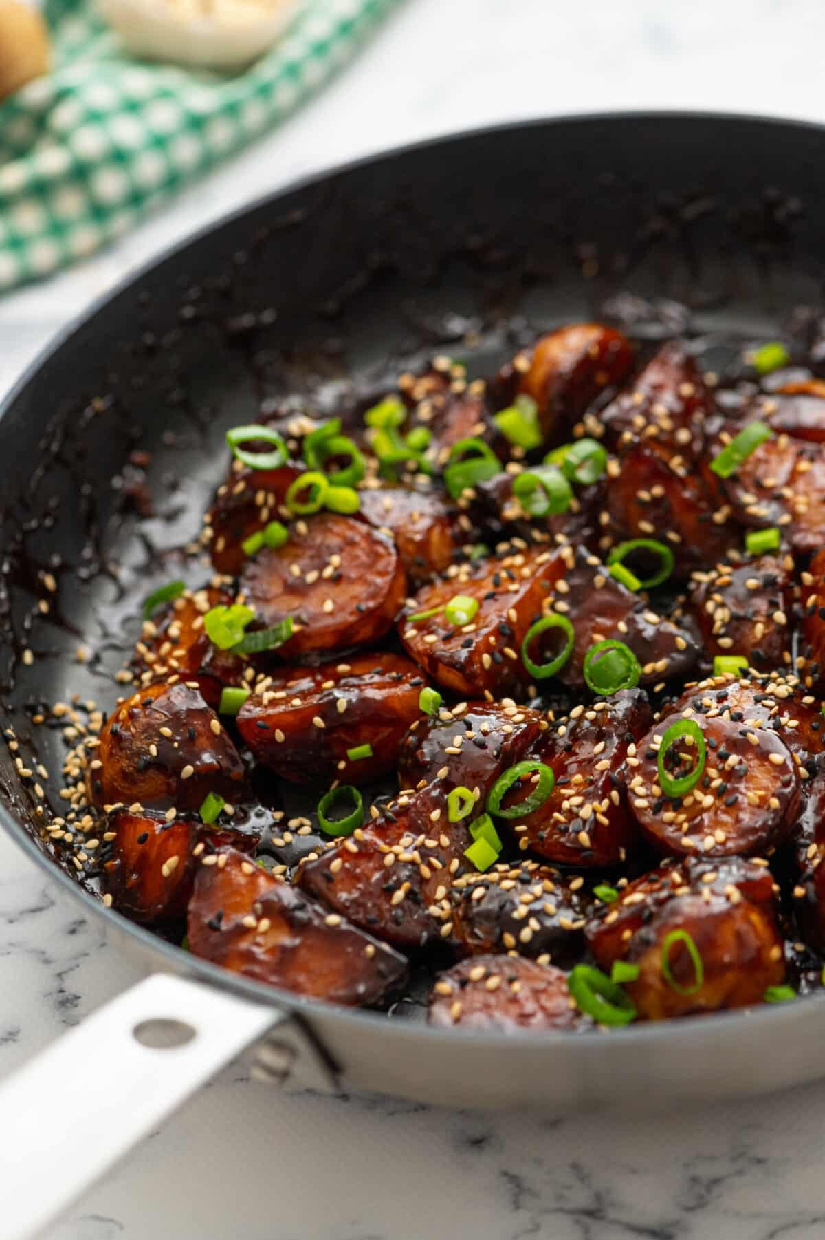 Asian potatoes in a pan