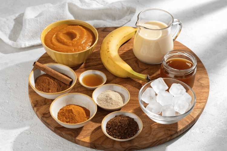 ingredients for making pumpkin spice smoothie