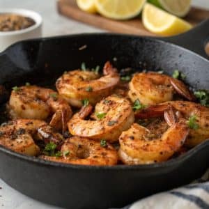 close up of blackened stove top shrimp