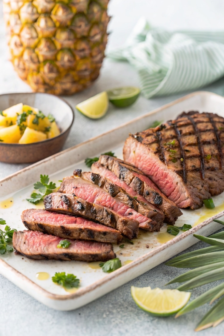 side angle of slice steak