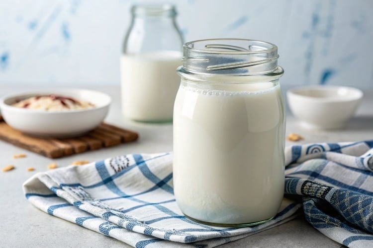 grass-fed cow's milk in a jar