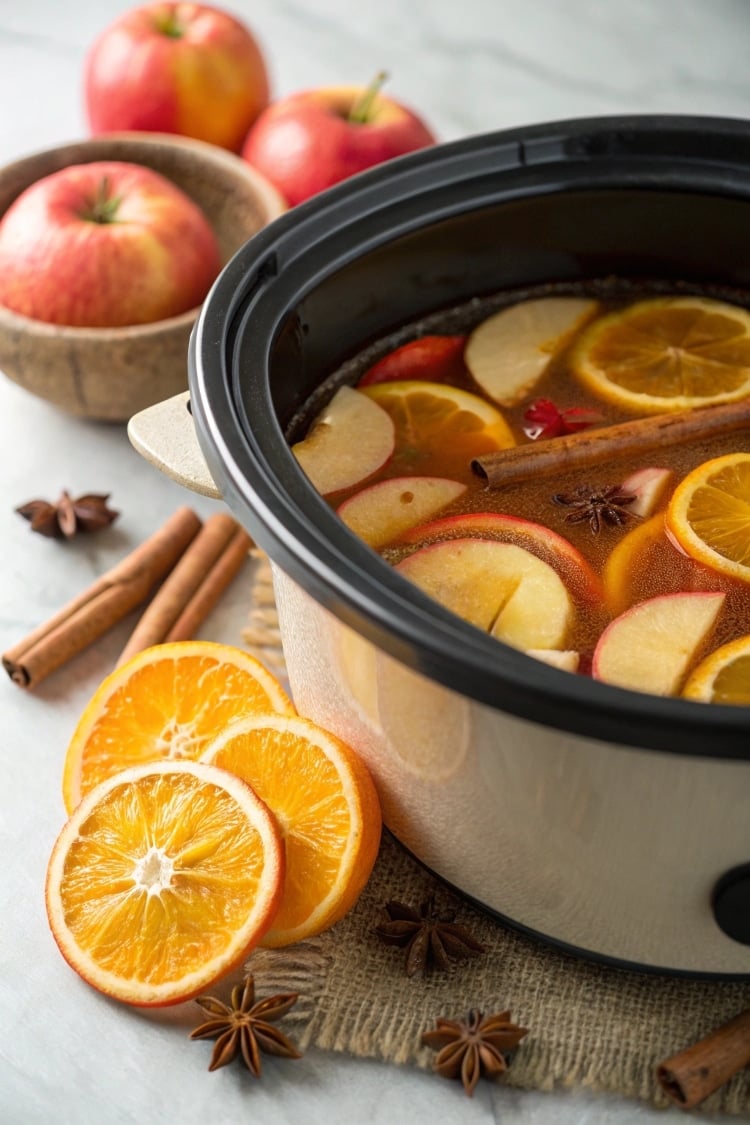 Hot Apple cider in a crockpot