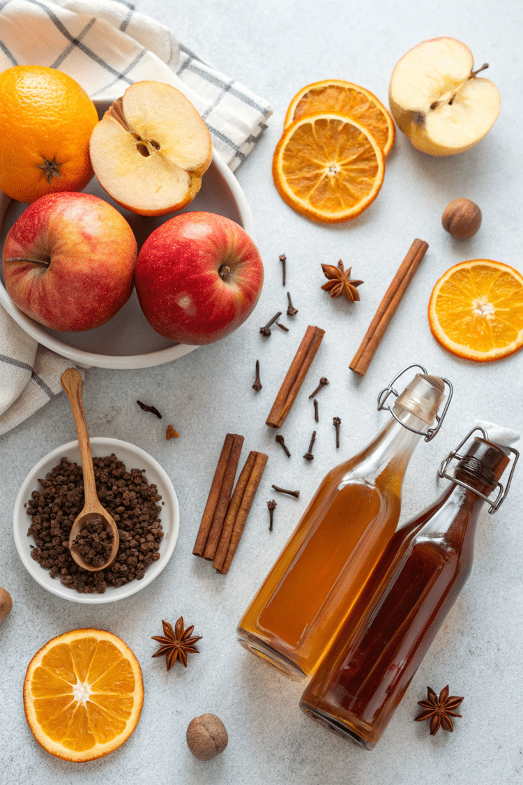 Ingredients for making the best slow cooker apple cider at home