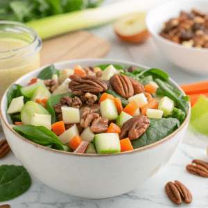 close up of apple crunch salad in a bowl
