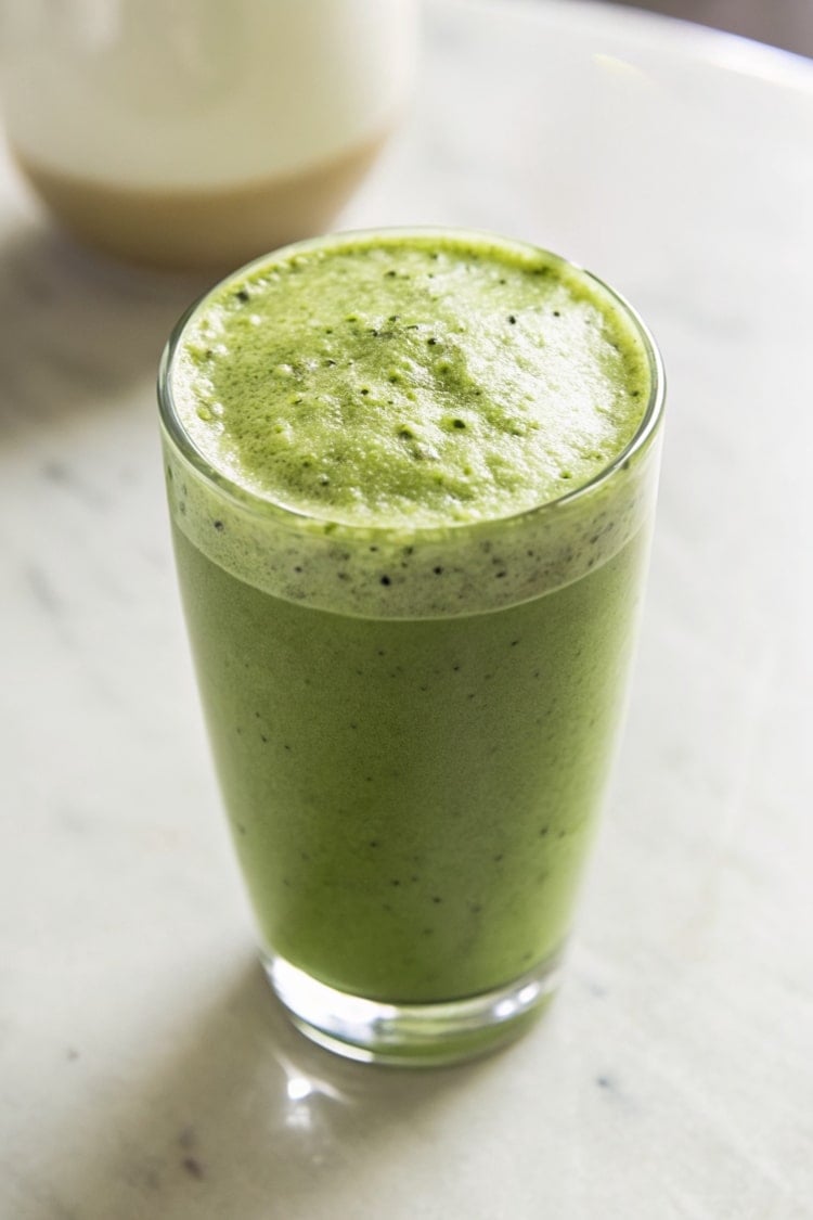 close up of matcha smoothie