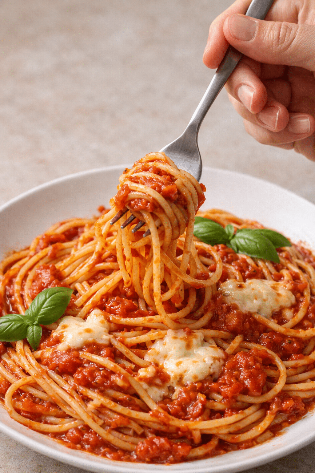 person twirling spaghetti on a fork