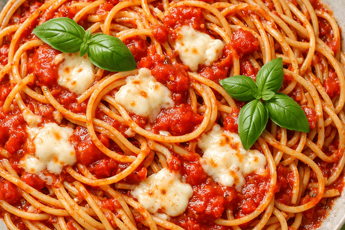 close up of spaghetti in a bowl