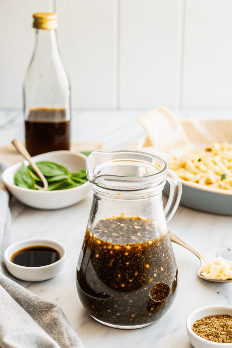 dressing in a glass container