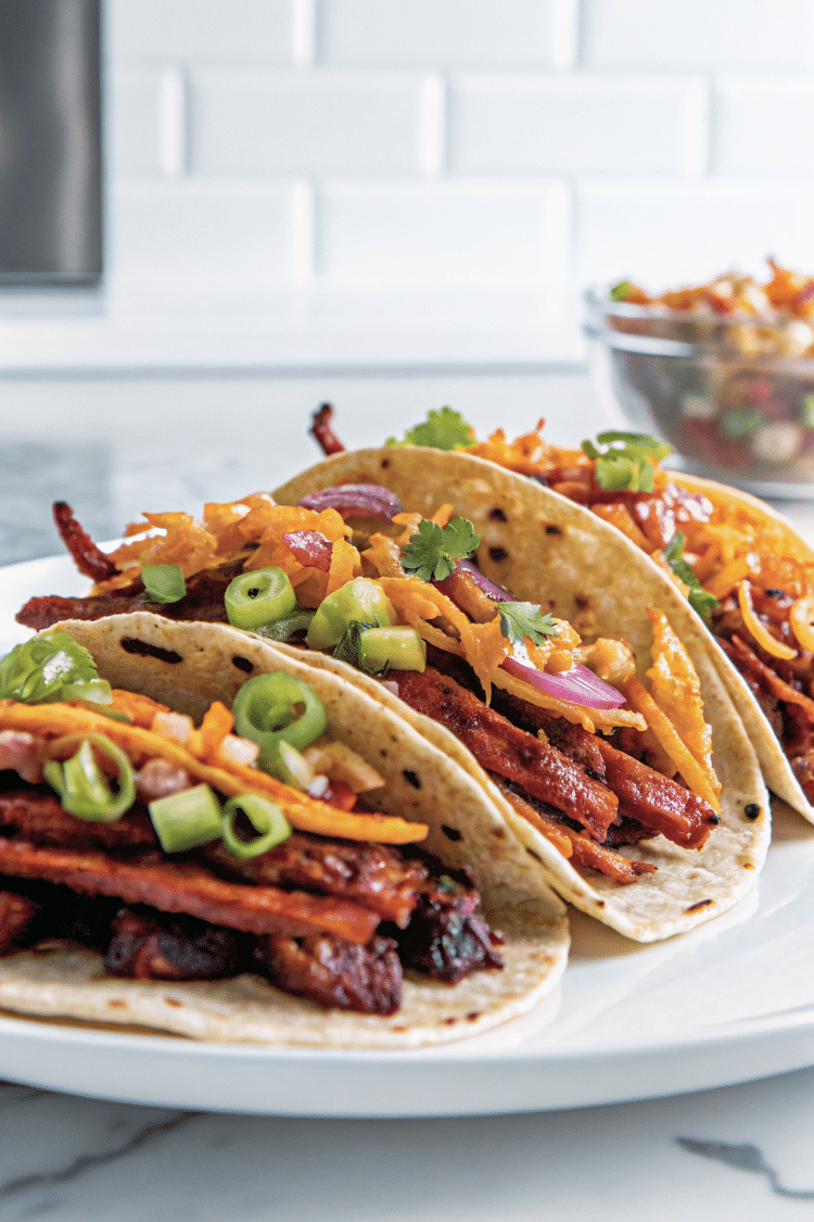 prepared tacos with extra chopped green onions