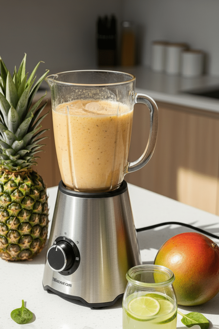 light orange smoothie that has been blended