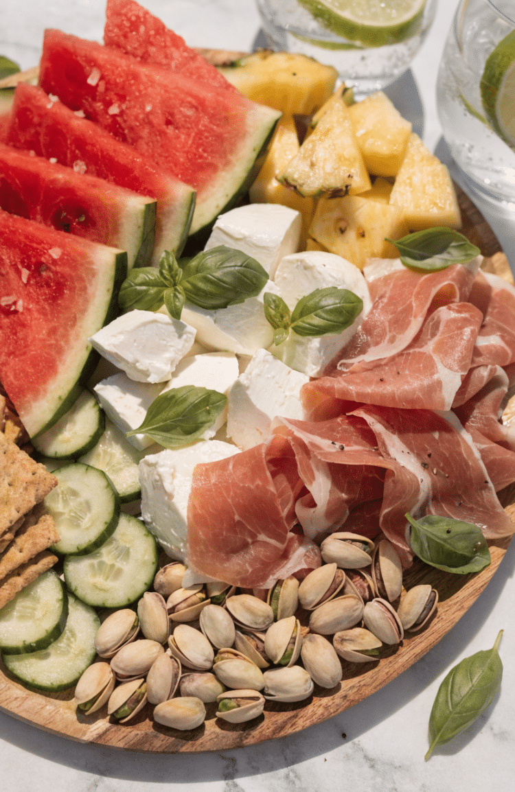 healthy summer ingredients on a charcuterie board